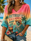 Women's Retirement Life Series Mid-Length Sleeve V-Neck T-Shirt