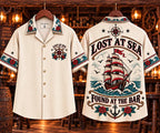 ⚓ Lost At Sea Found At The Bar Vintage Nautical Ship Graphic Hawaiian Shirt