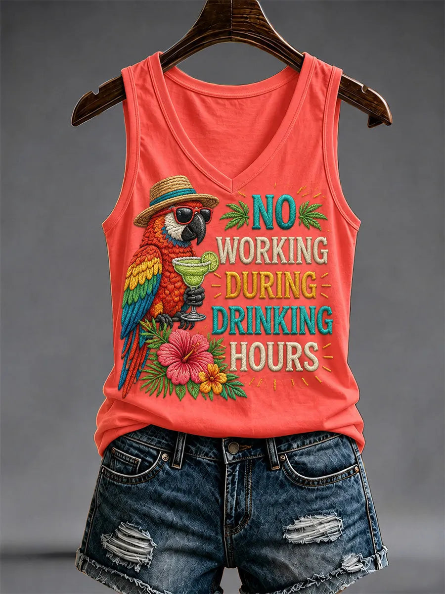 Women's No Working During Drinking Hours Print Casual V-Neck Vest