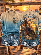 Women's Retro Pirate Salty Girl Art Print T-Shirt