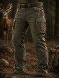 Men's Vintage Faith Traditional Reindeer Pattern Printed Multi-Pocket Cargo Casual Pants