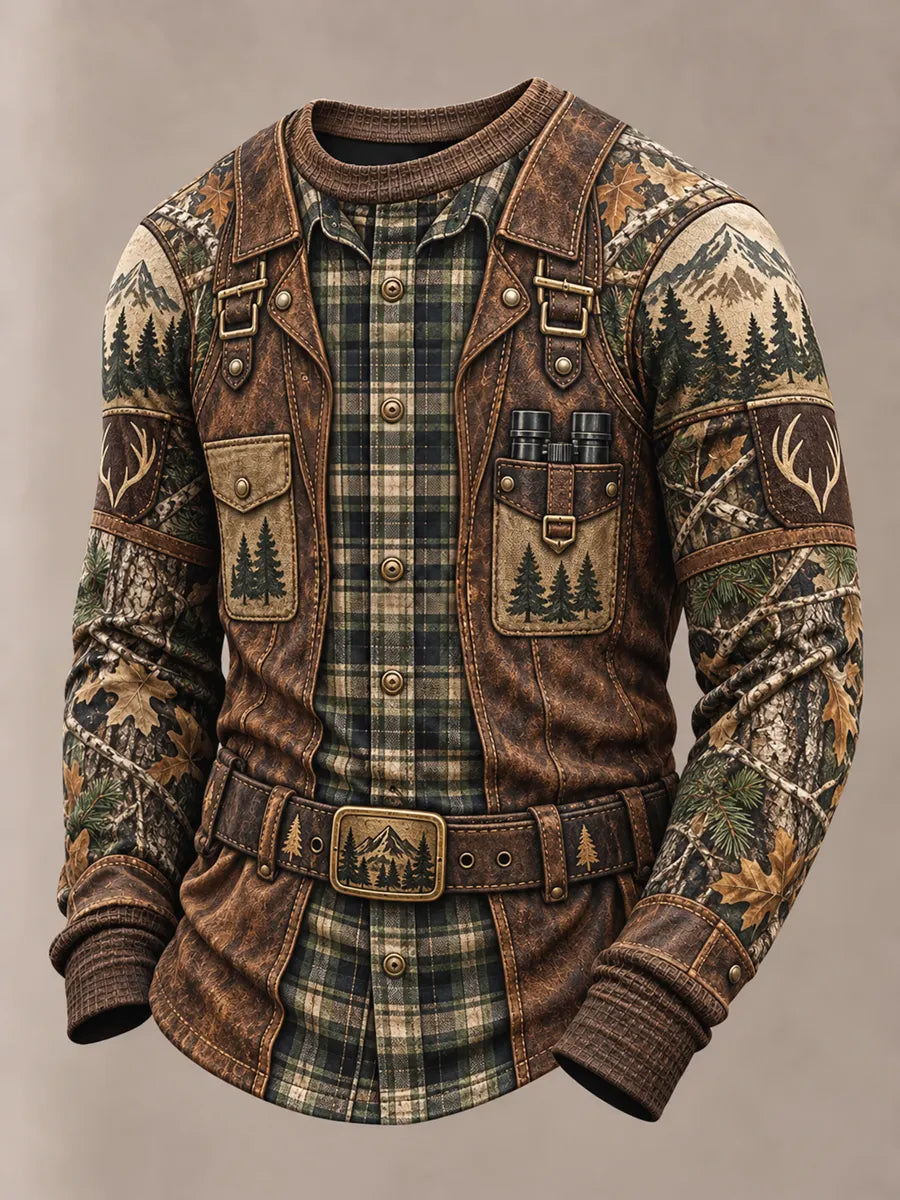 Men's Retro Hunting Culture Print Casual Sweatshirt