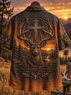 Retro Deer Hunting Culture Art Print Casual Shirt