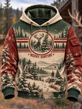 🦌 Vintage Forest Deer "Merry Hunting" Outdoor Scene Hoodie