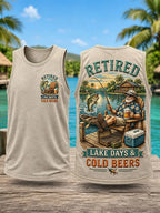 Retired Lake Days & Cold Beers Vintage Fisherman Double-Sided Tank Top
