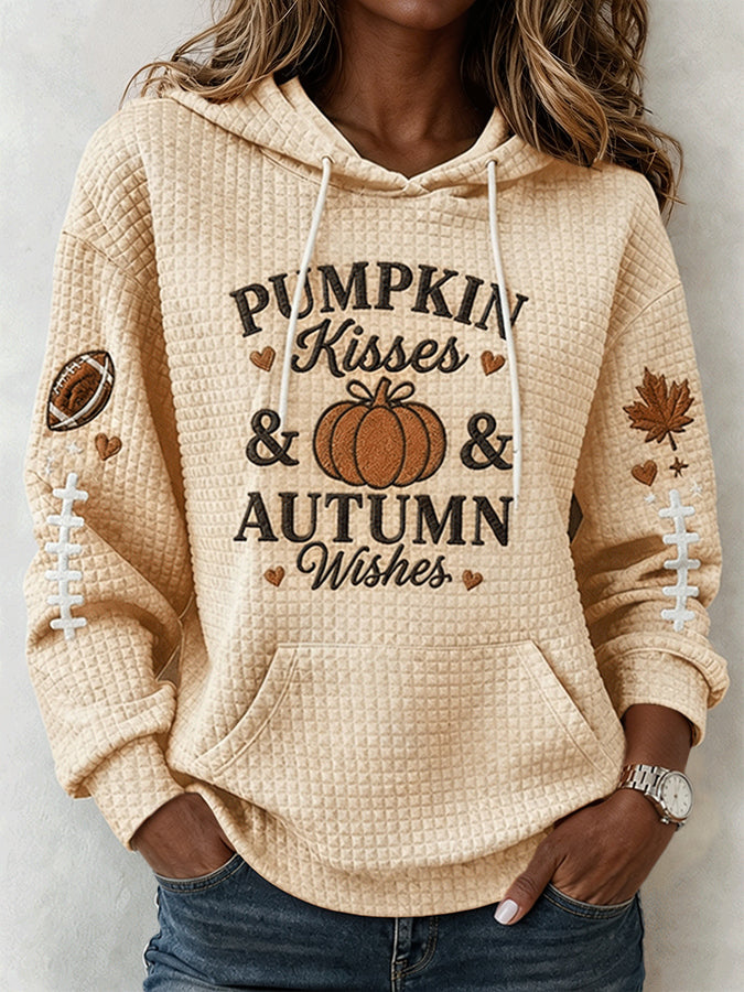 Women'S Pumpkin Kisses & Autumn Wishes Football Hoodie
