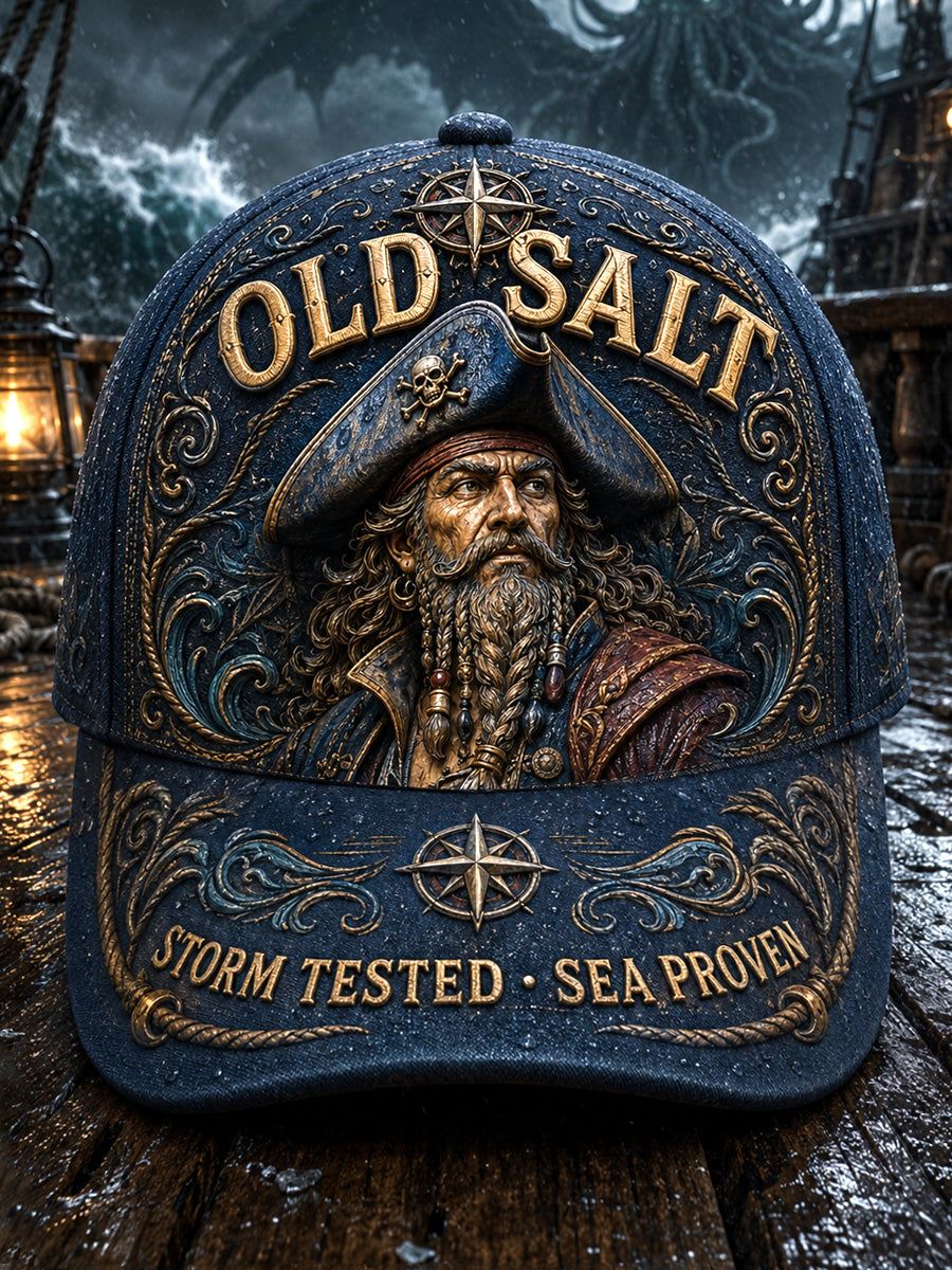 Retro “OLD SALT“ Captain Art Printed Baseball Cap