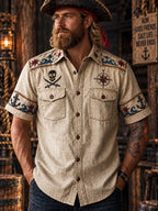 Men’s Vintage  "LOST AT SEA " Old Salt Pirate Short Sleeve Shirt