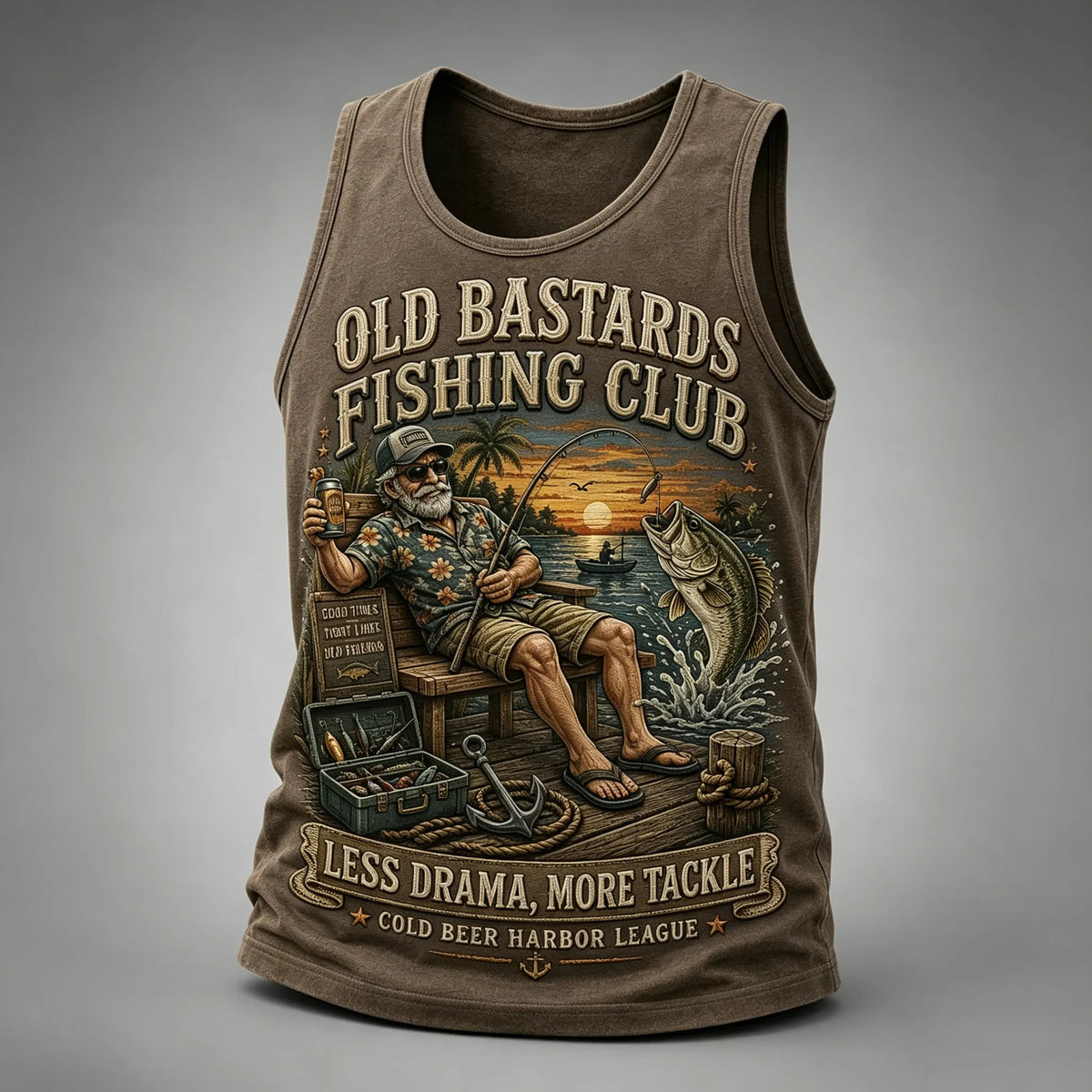 Men's Funny Old Bastards Fishing Club Lifetime Member Print Casual Tank Top