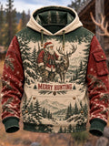 🎅 Hunter Santa Claus & Buck "Merry Hunting" Snow Forest Hoodie