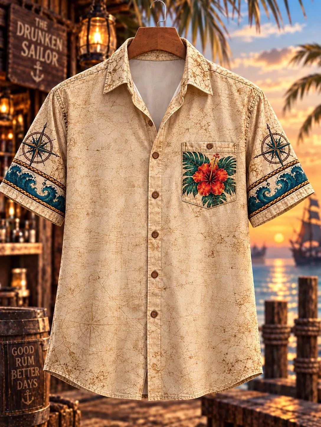 🍻 🏝️ Good Rum Better Days Skeleton Pirate Aloha Party Shirt