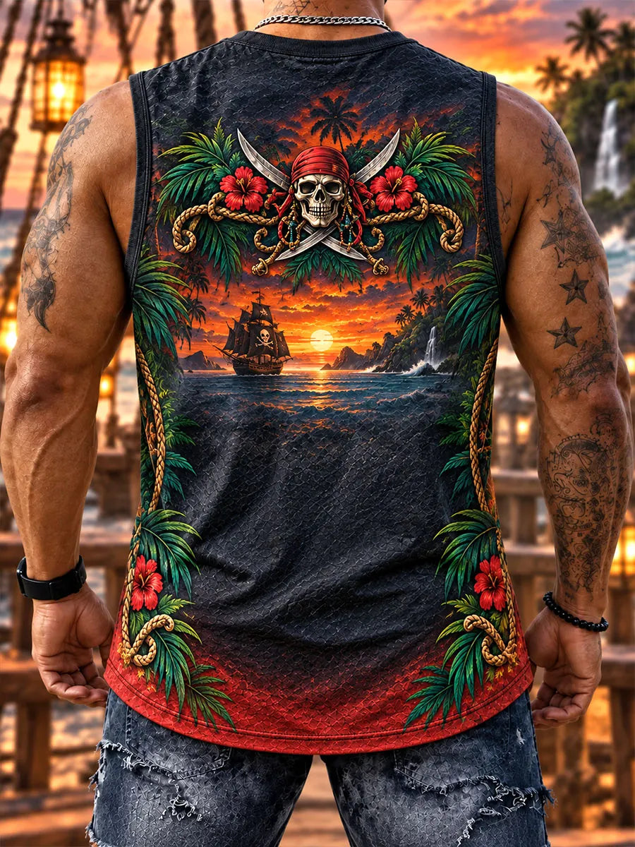 Tropical Skeleton Pirate Band Men’s Tank Top