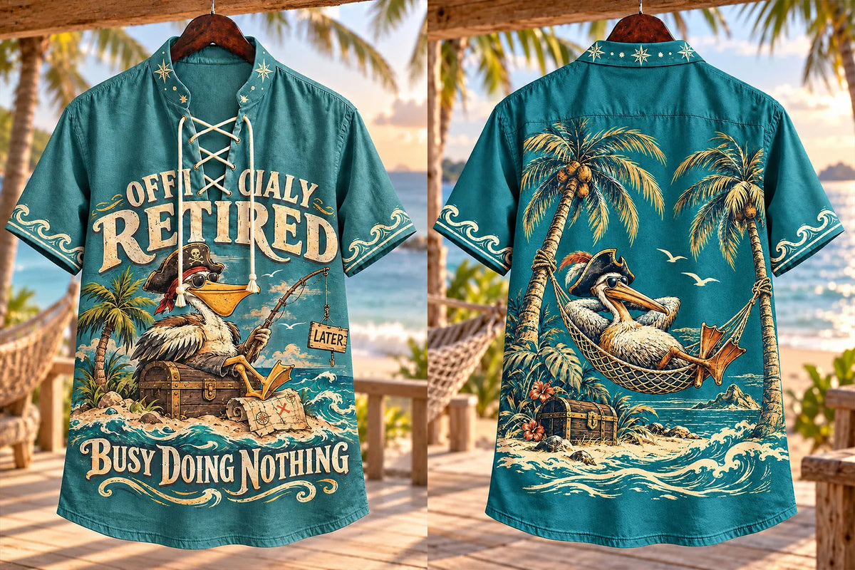 Officially Retired Busy Doing Nothing Pelican Island Men’s Lace-Up Shirt