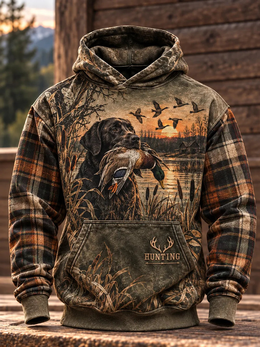 Retro Hunting Culture Print Casual Hoodie