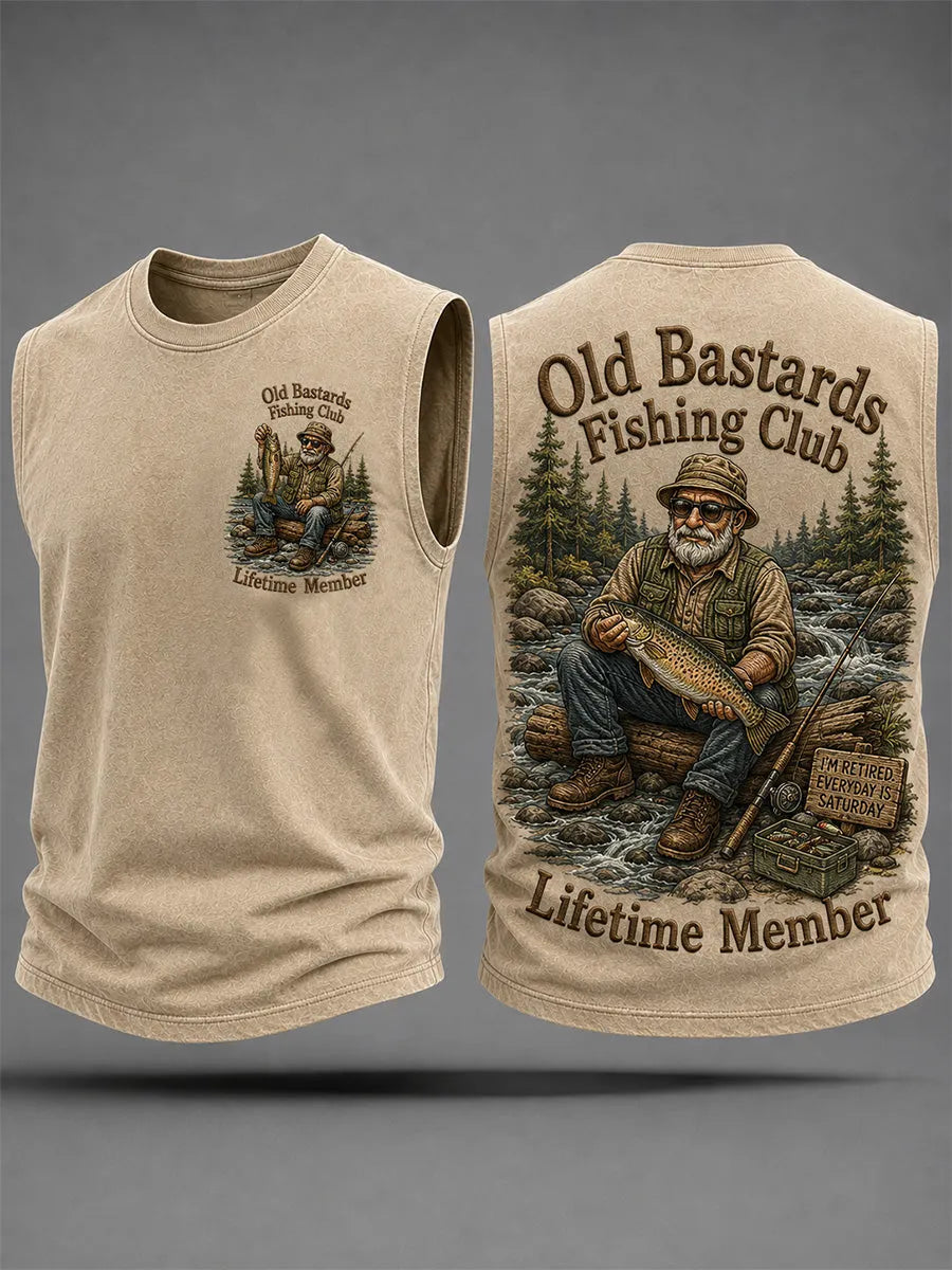 Men's Funny Old Bastards Fishing Club Lifetime Member Print Casual Tank Top