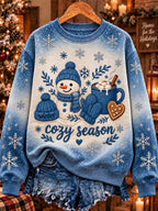 ☕ "Cozy Season" Cute Snowman & Hot Cocoa Blue Gradient Sweatshirt