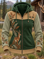 Women's Retro Hunting Culture Art Print Casual Zip-Up Hoodie