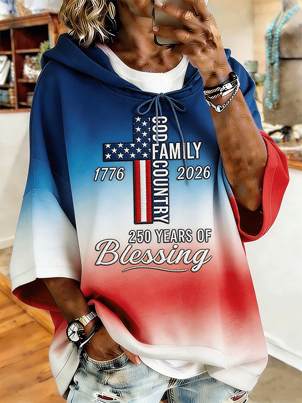 Women's 250th Anniversary Gradient Flag Cross Short Sleeve Hoodie