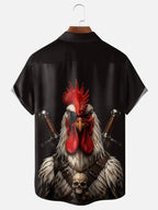 Moisture-Wicking Fun Pirate Chicken Chest Pocket Holiday Hawaiian Shirt