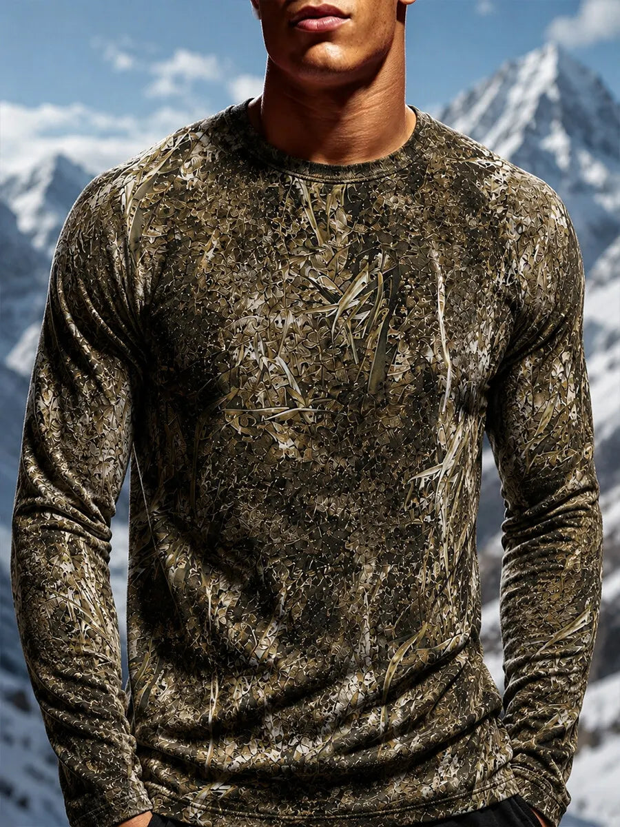 Men's Dry Grass Marsh Camouflage Print Lightweight Thermal Long Sleeve T-Shirt