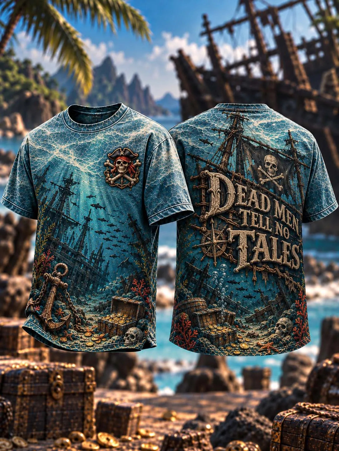 ☠️ Dead Men Tell No Tales Sunken Pirate Ship ⚓ Underwater Adventure T-Shirt