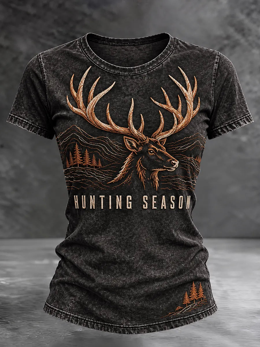 Women's Retro Hunting Culture Art Print Casual T-Shirt