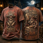 Men’s Vintage Aged Pirate Rum Humor Graphic T-Shirt
