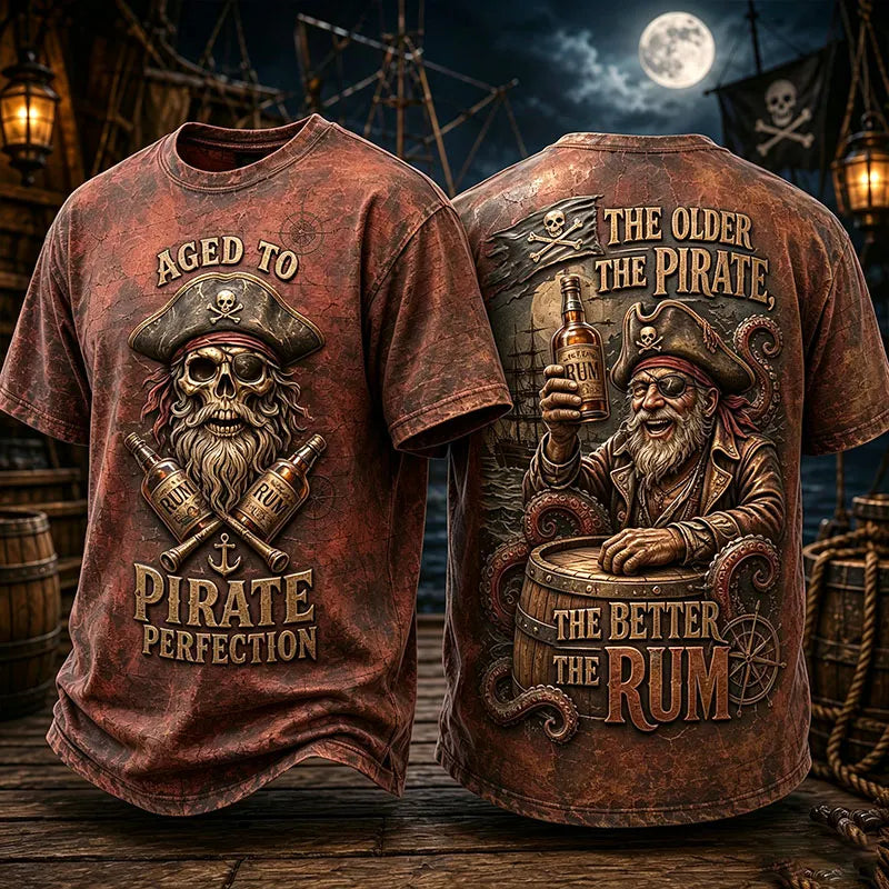 Men’s Vintage Aged Pirate Rum Humor Graphic T-Shirt