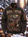 🦌 Men's "Bigger Antlers, Better Stories" Quilted Whitetail Deer Pullover 🌲