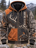 Men's Hunting Antler Topographic Print Zip-Up Hoodie