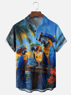 Moisture-wicking Pirate Captain Parrots Chest Pocket Hawaiian Shirt