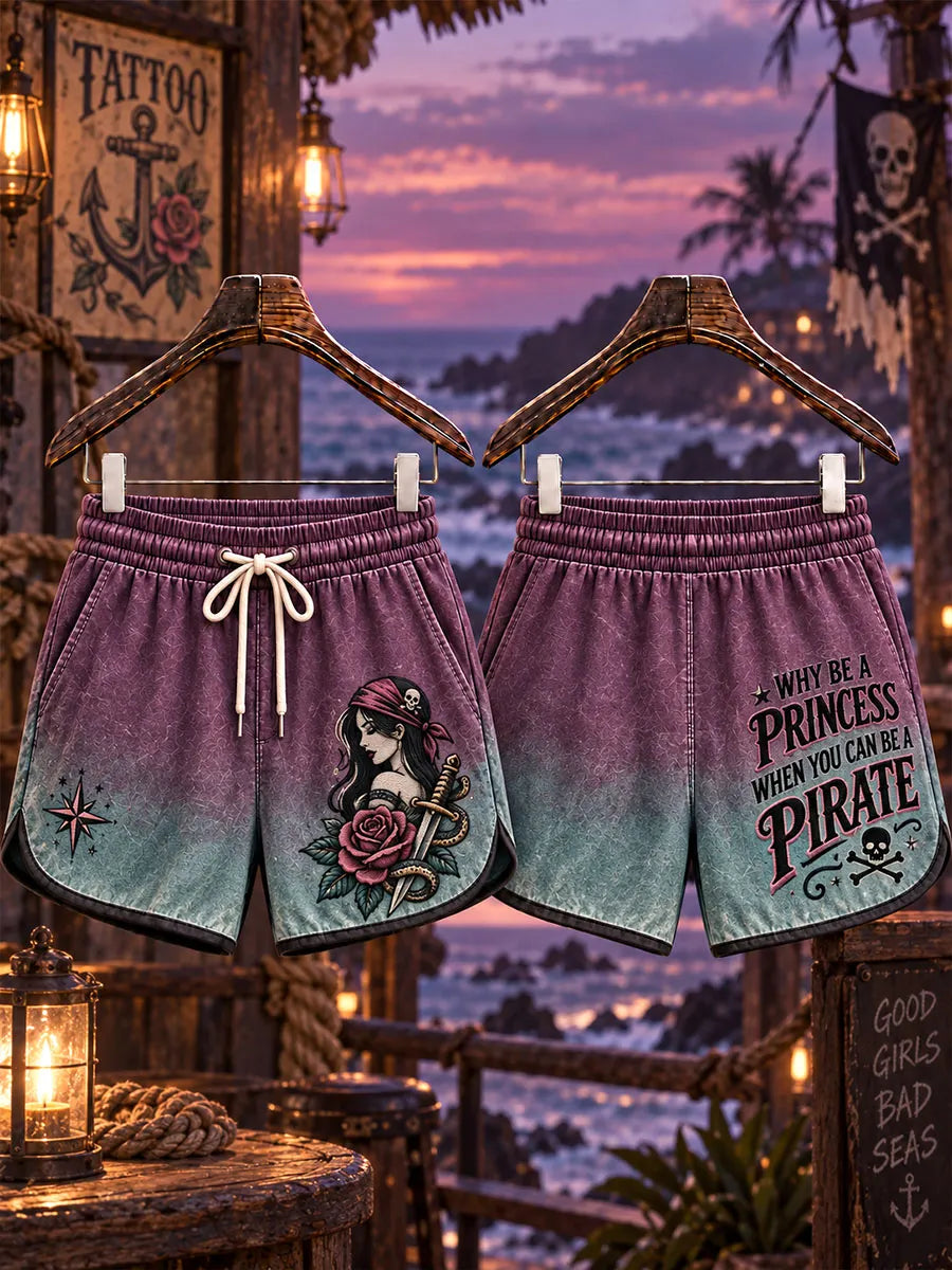 Women’s Rose Pirate Print Casual Shorts