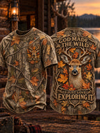 Men’s Retro “GOD MADE THE WILD · I JUST LOVE EXPLORING IT” Hunting Season Printed T-Shirt