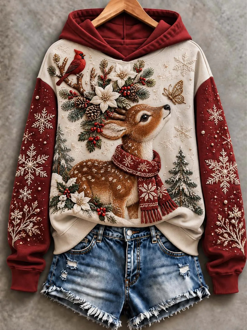 Vintage Deer Christmas Print Sweatshirt