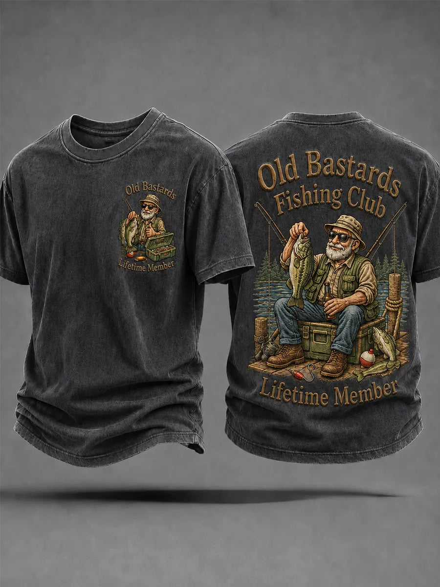 Men's Funny Old Bastards Fishing Club Lifetime Member Print Casual Tee