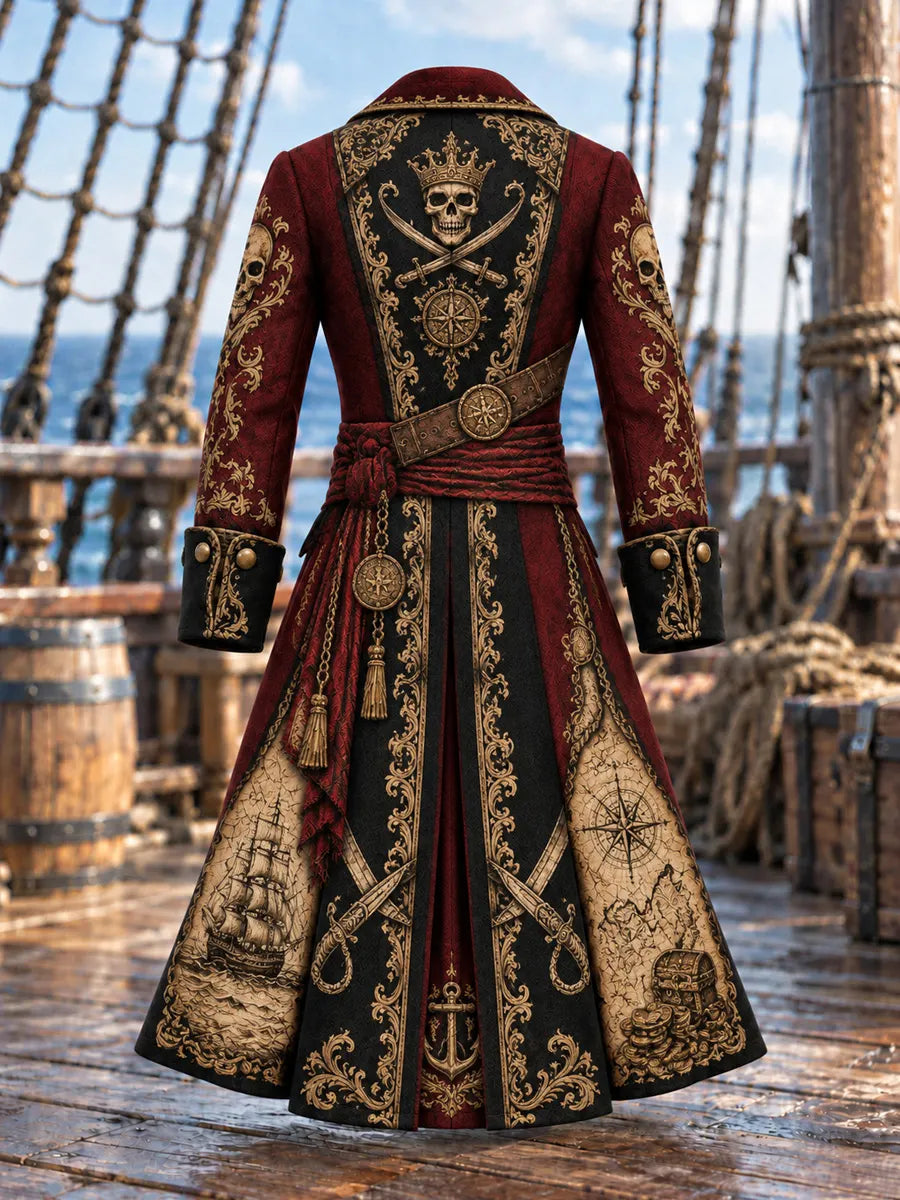 Men’s Fun Pirate-Themed Art Graphic Coat