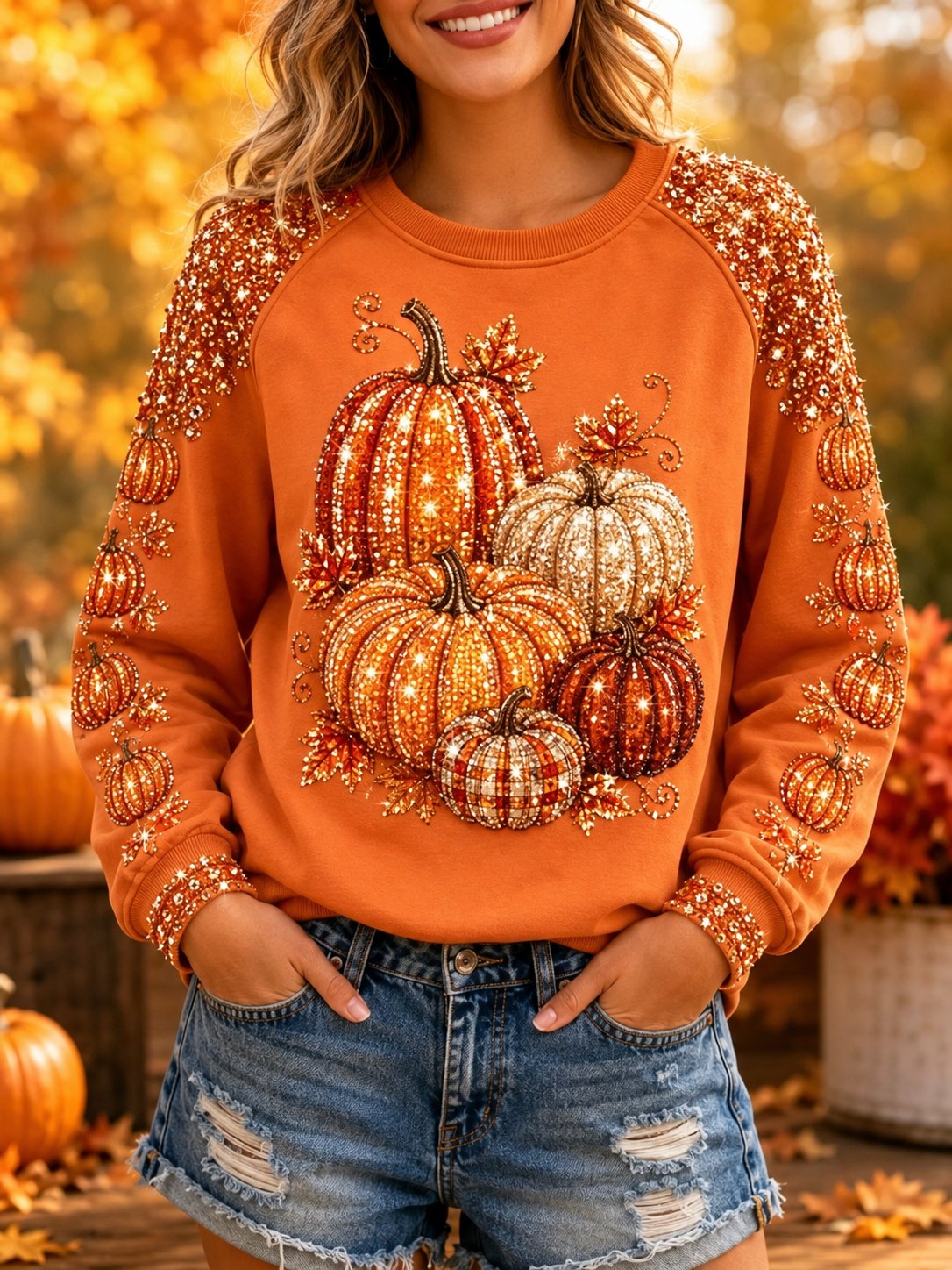 Women's Autumn Fun Pumpkin Print Hoodie