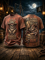 Men’s Vintage Aged Pirate Rum Humor Graphic T-Shirt