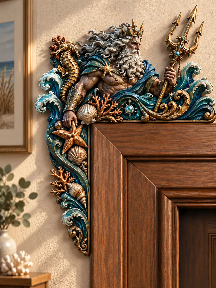 Poseidon Wooden Door Corner Decor