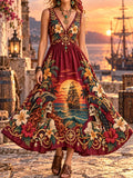 Twin Pirate Skeleton Nautical Sunset V-Neck Dress