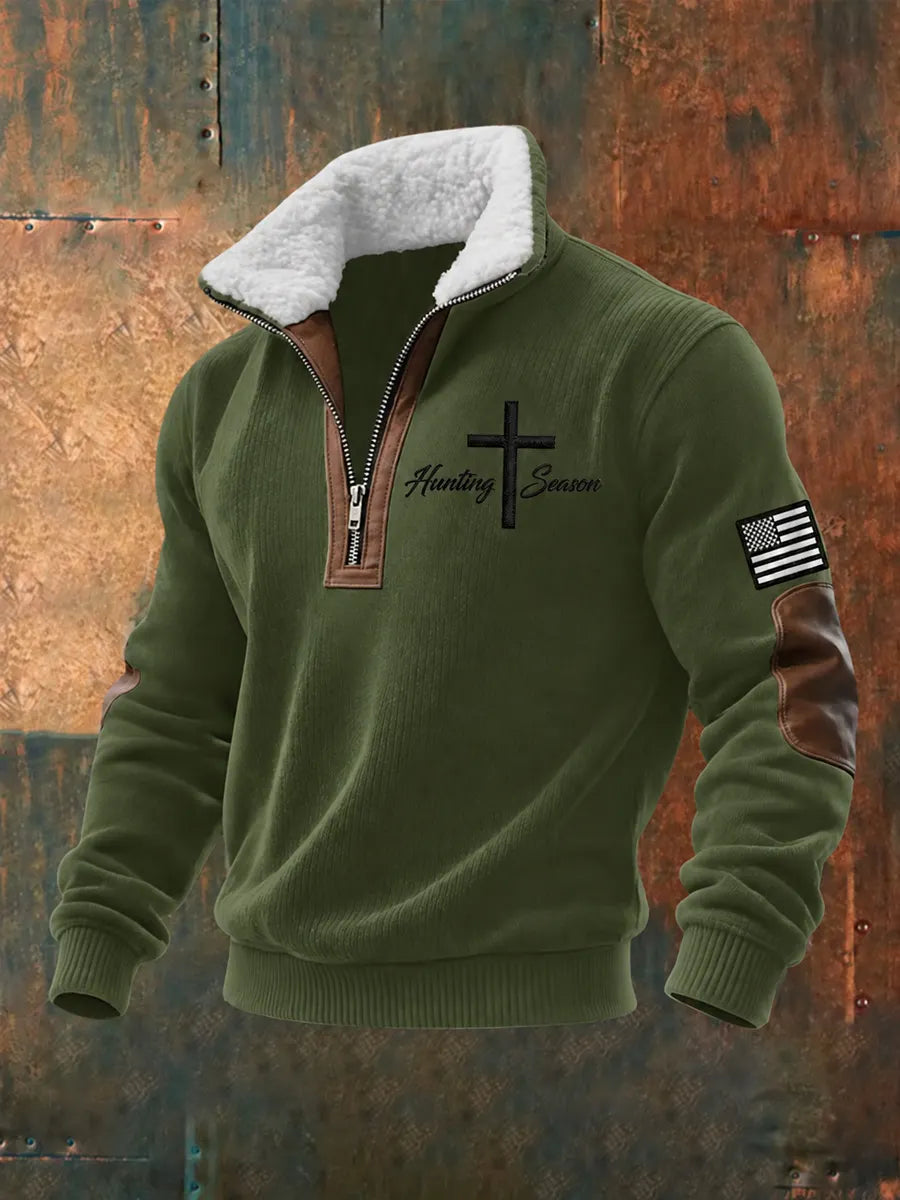 Retro Hunting Culture Faith Print Casual Zip-Up Sweatshirt