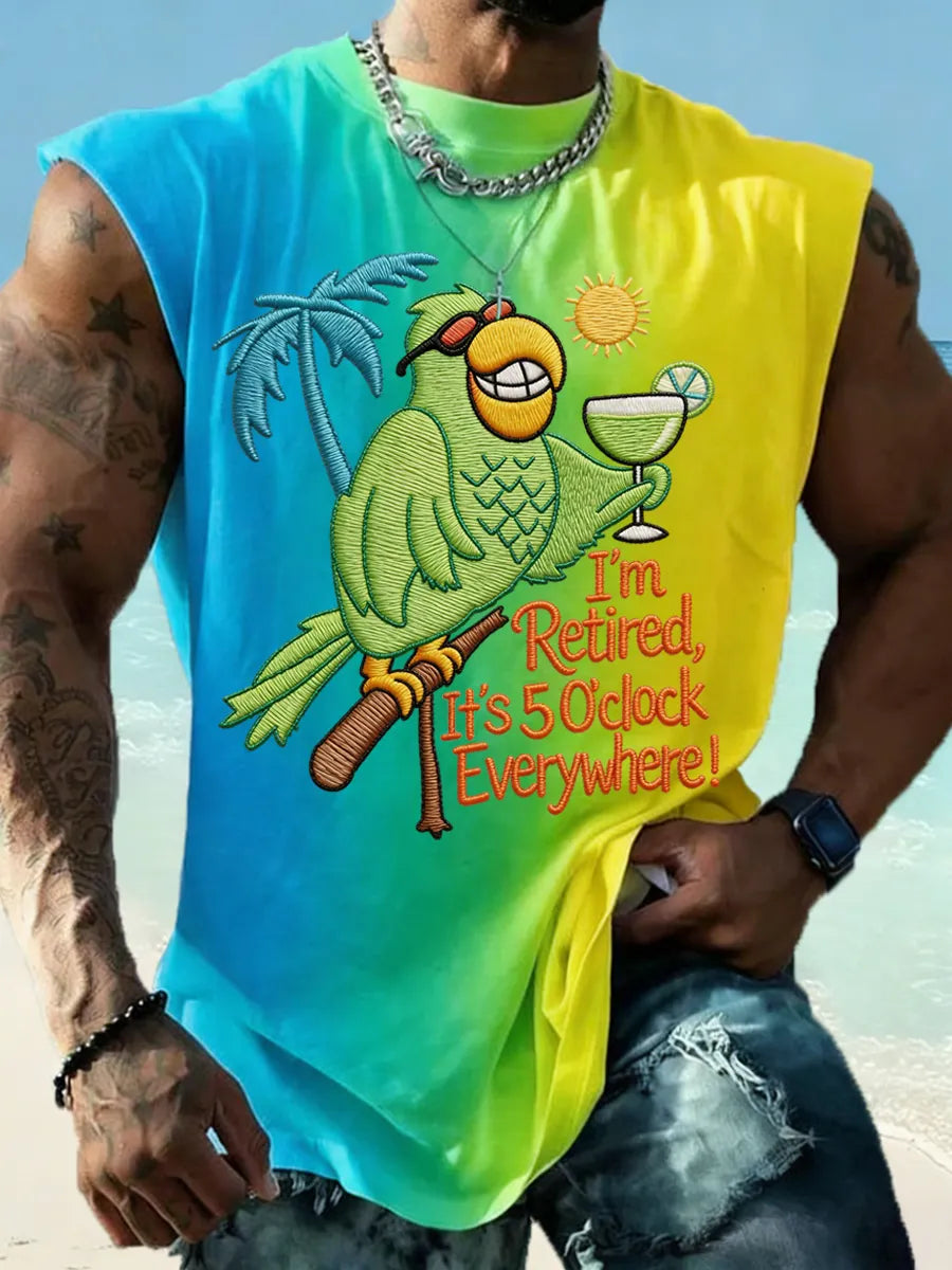 Men's  I'm Retired, It's 5 O'clock Everywhere Parrot Print Casual Tank Top