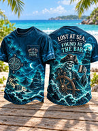 Pirate Skeleton Nautical “Lost at Sea, Found at the Bar” Men’s Pocket Short Sleeve T-Shirt