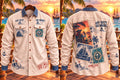 Men's Vintage Pirate Nautical Postcard Print Double Pocket Long Sleeve Shirt