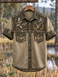 Vintage  Retro Hunting Culture Faith Art Print Short-Sleeve Button-Up Shirt