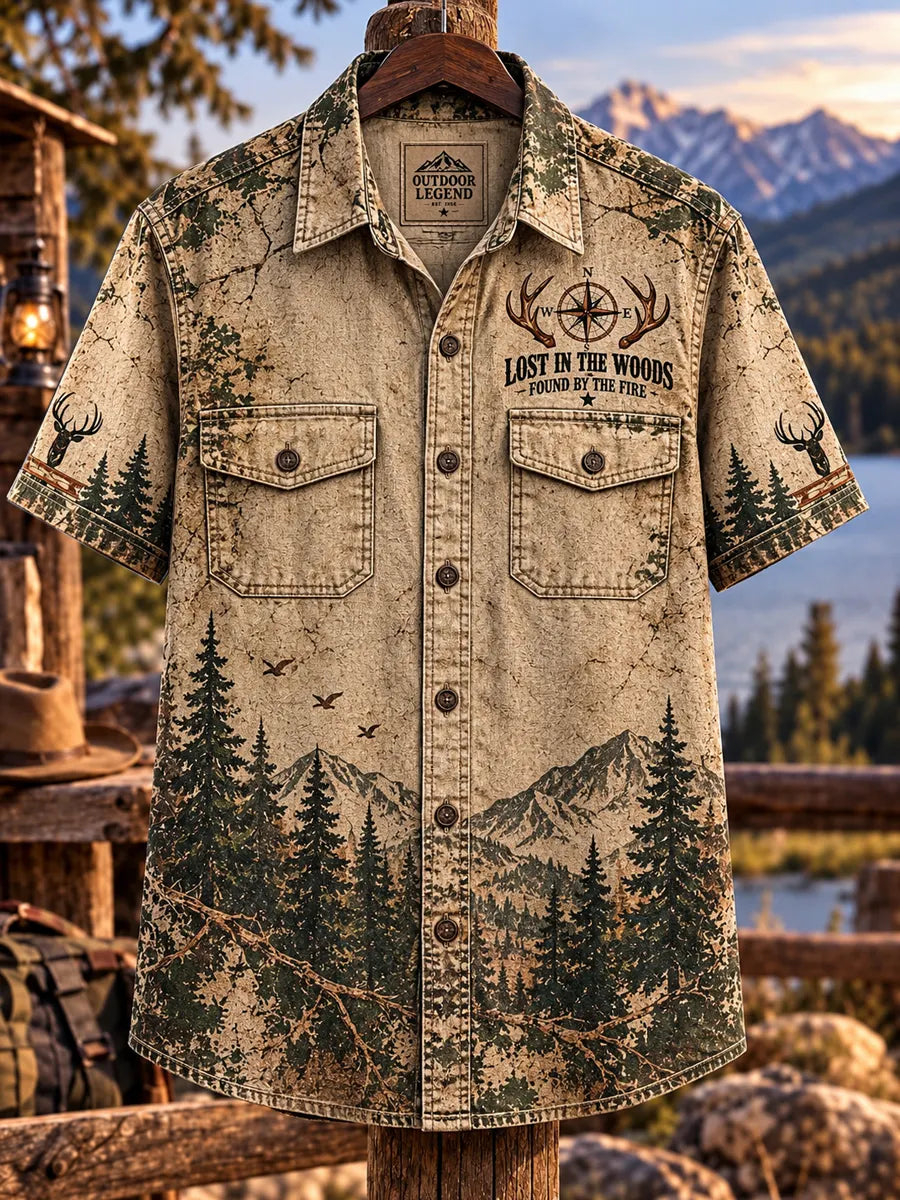 Men’s Vintage Hunting Culture Print Short Sleeve Shirt