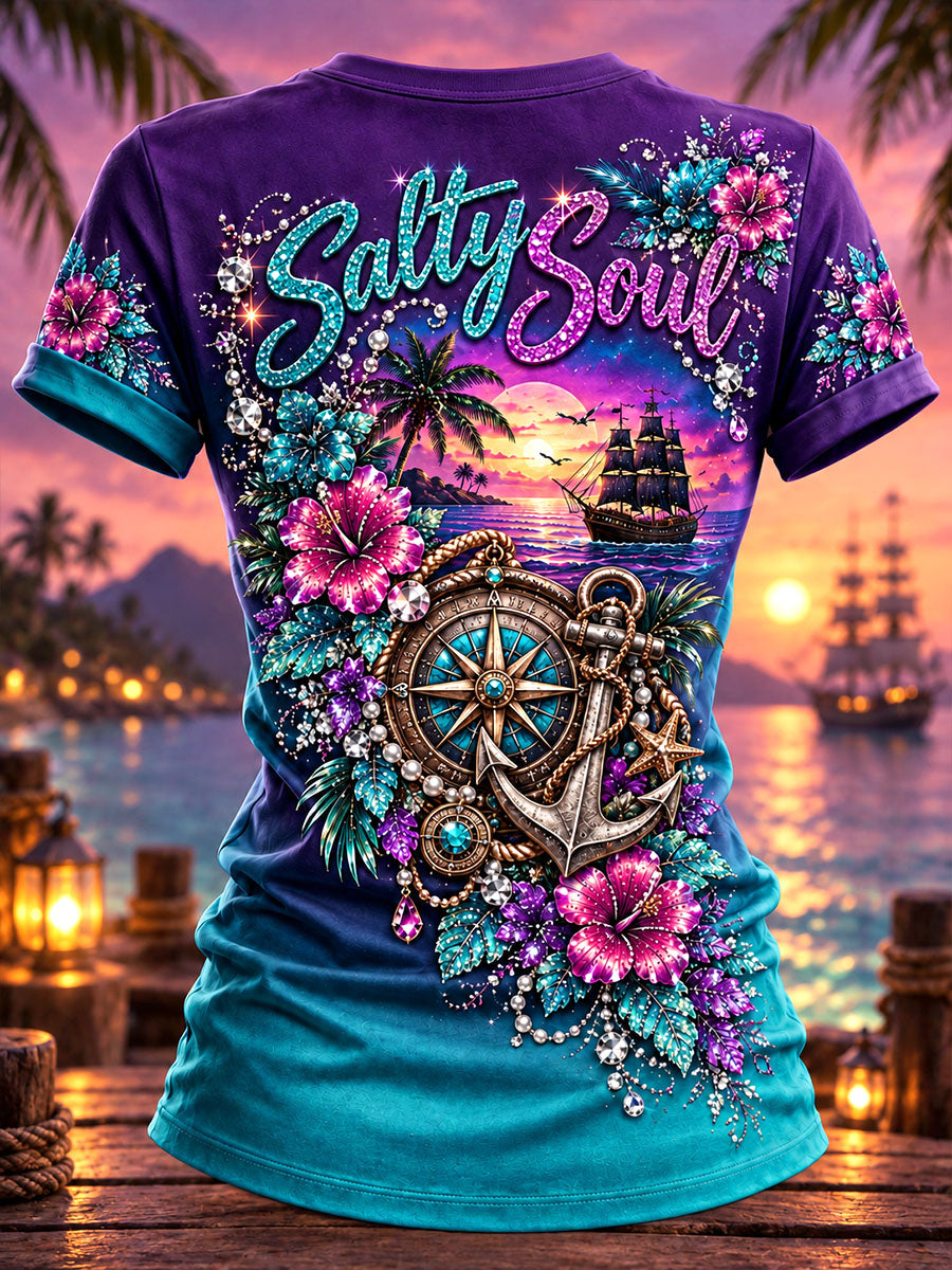 Tropical Floral Pirate Woman Graphic T-Shirt