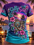 Tropical Floral Pirate Woman Graphic T-Shirt