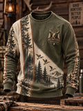 Retro Hunting Culture Print Crew Neck Sweatshirt