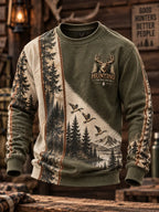Retro Hunting Culture Print Crew Neck Sweatshirt